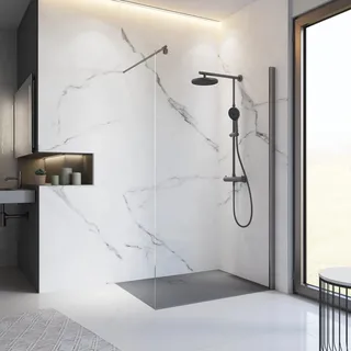 Schulte Duschwand Walk In Alexa Style 2.0 Gunmetal 100 cm x 200 cm x 0,6 cm