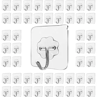 LABOTA Haken Selbstklebend Wandhaken, 50 Stück Klebehaken Transparente Ohne Bohren, Handtuchhaken für Küche Badezimmer Wand & Decke Aufhänger, Max 10kg