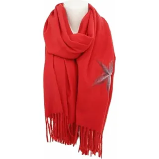 Winter Damen Schal Cashmera » Fransenschal Soft Feeling » Winterschal 180x72 cm » Damenschal mit Blume [Rot]