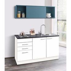 Bild von Küchenzeile Mini 150 cm E-Geräte weiß/blau/anthrazit