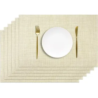 Unyqoos® 6er-Set beige PVC-Platzsets mit gewebtem Muster – Tischschutz & Dekoration, hitzebeständig bis 130°C, abwischbar, rutschfest, für Küche & Terrasse - Beige