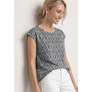 Shirttop STREET ONE, Damen, Gr. 40, clay sand, Jersey, Obermaterial: 65% Polyester, 35% Viskose, gemustert, tailliert hüftbedeckend, Rundhals, abgesteppte Kante, Tops Shirttop, Sommershirt im Ausbrenner-Look/mit Allover-Print, Topseller