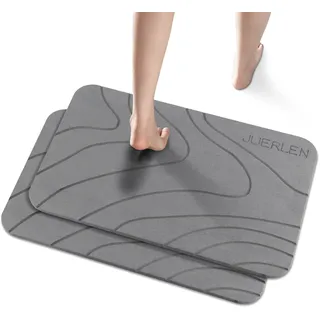 JUERLEN Kieselgur Duschmatte, Stein-Badematte, rutschfest, super saugfähig, schnell trocknend, Harte Badematte für Badezimmer, Duschboden, 61 x 40,6 cm, graues Wellendesign, 2 Stück