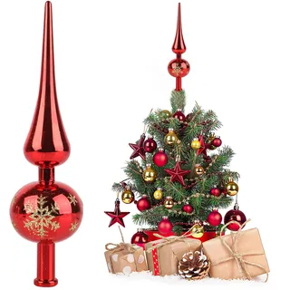 Christbaumspitze Rot, Weihnachtsbaumspitze, Tannenbaum Spitze Rot für Weihnachten, Baumspitze Weihnachten, 24 cm Hoch