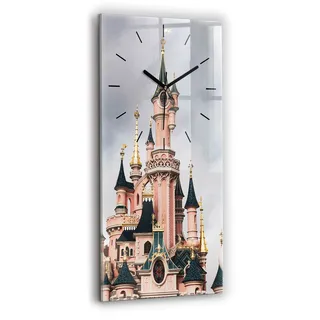 Wallfluent Wanduhr – Stilles Quarzuhrwerk - Uhr Dekoration Wohnzimmer Schlafzimmer Küche - Zifferblatt mit Strichen - schwarze Zeiger - 30x60 cm - Disneyland Castle in Paris - Rosa