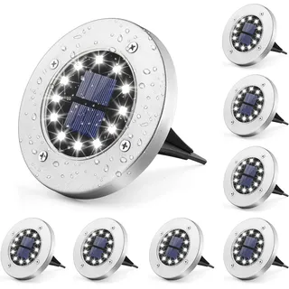 GIGALUMI Solarleuchte Edelstahl 12 LEDs 8 Stück spritzwassergeschützt weiß