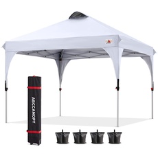 ABCCANOPY 3x3M Pavillon wasserdicht Pop-Up Gartenpavillon Festival Sonnenschutz Outdoor Pavillon mit Rolltragetasche Bonus 4X Gewicht Taschen, 4X Seile 4X Pfähle, Weiß