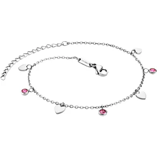 Julie Julsen JJAC29215S Damen Fußkettchen Herz Edelstahl Silber rosa Zirkonia 26 cm