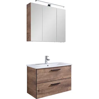 Saphir Badmöbel-Set »Quickset 374 Keramik-Waschtisch mit LED-Spiegelschrank, 75 cm breit« 2 Stk. tlg., braun