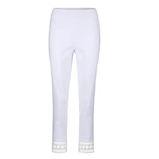 Schlupfhose GOLDNER "Kurzgröße Freizeithose LOUISA mit Spitzenabschluss", Damen, Gr. 23, K-Gr, weiß, Obermaterial: 66% Viskose CV. 31% Polyamid PA. 3% Elasthan EL., Hosen Schlupfhose, Mit Spitzenabschluss am Saum
