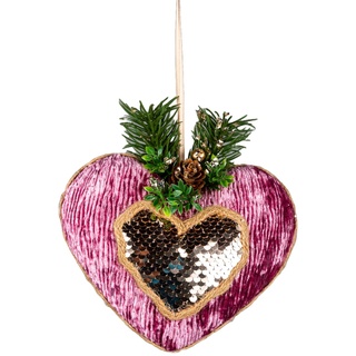 Weihnachtsbaum-Anhänger, Herzform, 16,5 cm, Rosa/Burgunderrot