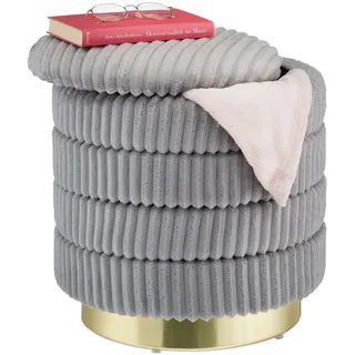 Relaxdays Samthocker mit Stauraum 41 x 43,5 x 41 cm Grau/Gold