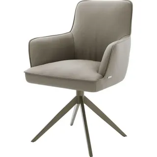 DeLife Drehstuhl Heira-Flex mit Armlehnen Echt-Leder Schlamm Kreuzgestell breit Effektfinish Titan 360° drehbar Wippfunktion Taschenfederkern, Esszimmerstühle