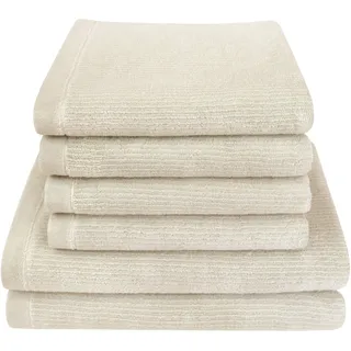 Handtuch Set DYCKHOFF "Landscape", beige (sand), 6 Stk., Walkfrottier, Walkfrottier, Obermaterial: 100% Baumwolle, Handtuch-Sets, Handtuch Set, 4 Handtücher (50x100cm), 2 Duschtücher (70x140cm)