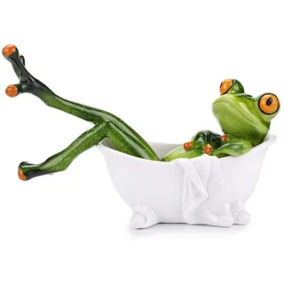 JUXYES Kreative Kunstharz Frosch Figur Dekor, liegend in der Badewanne Skulptur Statue, personalisierte Tier-Sammelfiguren Maskottchen Basteln für Regale Tisch Schreibtisch Dekor