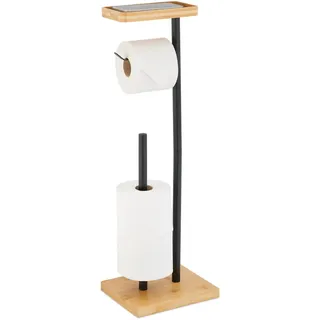 Relaxdays Toilettenpapierhalter , Schwarz , Metall, Holz, Kunststoff , 21x66.5x17 cm , Badezimmer, WC Ausstattung, Toilettenpapierhalter