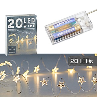 Cepewa Mikro Draht Lichterkette Stern warmweiß silber Batterie Deko Beleuchtung Weihnachten (1 x 20 LED Stern Mikro-Draht Lichterkette)