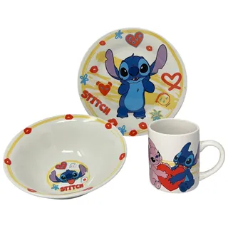 CARTOON 3-teiliges Set Keramik Stitch Disney Tasse Schüssel Teller Kindergeschirr Tafelservice im Karton