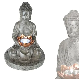 GLOBO LED Solarlampe Buddha mit Schale - Garten Solarleuchte für Außen - Figur Garten Deko Außenlampe (IP44, LED, Größe ca.: Durchmesser 20 cm x Höhe 29,8 cm)