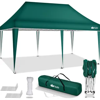 tillvex Pavillon 3x6m Grün wasserdicht | Pop-Up Faltpavillon höhenverstellbar | Gartenzelt UV Schutz 50+ | Partyzelt mit Tasche für Garten - Grün