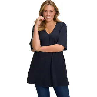 Ulla Popken Damen große Größen Übergrößen Plus Size T-Shirt, V-Ausschnitt, Relaxed, Halbarm Marine 50+ 515283755-50+