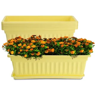 HOXHA Blumenkasten für Blumenkasten, 43,2 cm, Kunststoff, mit Tablett, rechteckige Blumentöpfe für Innen- und Außenbereich, für Fensterbank, Terrasse, Veranda, Garten, Balkon, 6 Stück