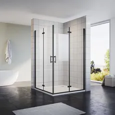 Sonni Eckeinstieg Duschkabine Drehfalttür 120x120 cm Schwarzes Dusche Falttür 180o Duschwand Duschabtrennung Nano 6mm Glas Faltdusche Höhe 195 cm