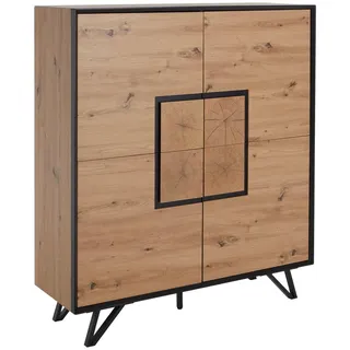 XORA Highboard Schwarz, Eichefarben - B/H/T ca. 116,00x131,00x40,00