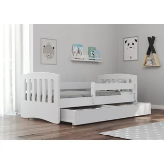 Bjird Kinderbett Jugendbett 80x180 cm mit Rausfallschutz Schublade und Lattenrost Einzellbett - Classic - Weiß - Weiß