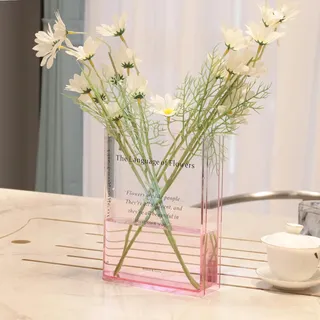 Alpharan Buchvase für Blumen, Heimdekoration, künstlerisch und kulturell, dekorative Acrylvase für Zuhause und Büro, kreative Geschenke für Buchliebende, Rosa