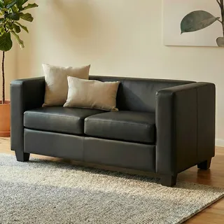 2er Sofa Couch Loungesofa Lille Leder, schwarz - Schwarz