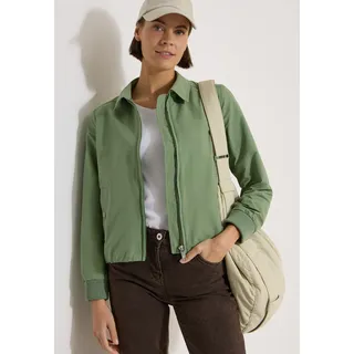 Jackenblazer CECIL, Damen, Gr. L (42), deep matcha grün, Web, Obermaterial: 58% Baumwolle, 42% Nylon. Futter: 100% Polyester, unifarben, normal hüftbedeckend, Rundhals, Bündchen, Blazer Jackenblazer, Blouson mit Hemdblusenkragen