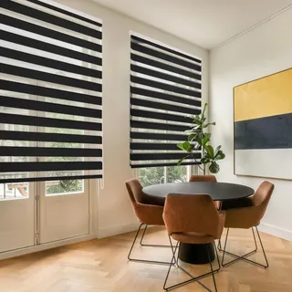 Blindecor Lira doppelrollo - duo rollo tag und nacht Schwarz - 160 x 180 cm (Breite x Länge) | Stoffgröße 157 x 175 cm | Fensterrollo zebra