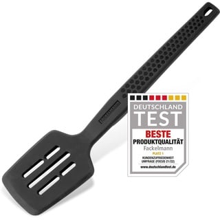 Fackelmann Statement Pfannenwender mit Lift-Up-Funktion – Schlitzwender mit ergonomischem Griff – Geeignet für beschichtete Töpfe und Pfannen – ca. 29 x 7 x 4,5 cm, Grau