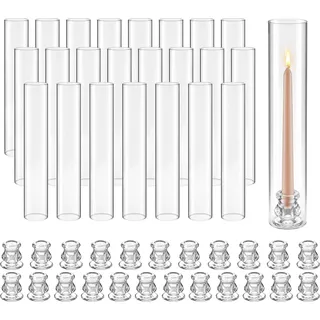 VEVOR 24 Stk. Glaszylinder für Kerzen Set, Hurricane Kerzenhalter 65x350mm, Kerzengläser aus Borosilikatglas, Kerzenschatten Bodenlos, Windfeste Kerzenhalterhülle für Hochzeit Weihnachten Party Deko