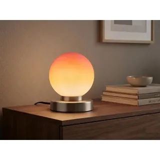 Kleine Tischlampe mit Glas Kugel Orange & E14 LED per Touch stufenweise dimmbar - Orange, Silber