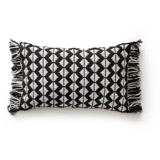 benuta Pure Outdoorkissen Morty Schwarz/Weiß 30x50 cm , Textil , Grafikmuster , Rechteckig , 30x50 cm , Global Recycled Standard (Grs), Handmade in India , Heimtextilien, Wohntextilien, Kissen, Zierkissen