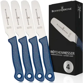Schwertkrone® Buckelsmesser 4er Set [MADE IN SOLINGEN - DE] - Brötchenmesser - Brotzeitmesser Edelstahl - Frühstücksmesser - Buckelsmesser mit Holzgriff - Messer Olivenholzgriff - Dünnschliff