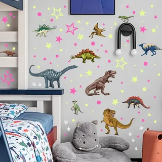 WandSticker4U®- 377 tlg. Wandsticker DINO Leuchtend I Wandtattoo Dinosaurier Kinder Dino Leuchtsticker Kinderzimmer Sterne I Wandtattoo Junge Leuchtende Dinosaurier Leuchtsterne