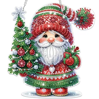 Lxmsja Diamond Painting Christmas Anhänger, 5D Diamond Painting Gnome Erwachsene Kinder, Hängende Ornament Bastelset Geschenk Mädchen 7 8 9 10 11 Jahre, Party Kranz Tür Fenster Deko