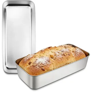 Ortviai 2 Stück Backform Kastenform Brot Kuchen, Edelstahl Brotbackform Groß, Brotformen zum Backen Rechteckig, Leberkäse Form, Kastenbackform 33×15×6.7cm, Backform Brot, für Kuchen und Toast