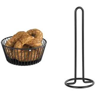 APS „Urban“ runder Metallgitter Korb, stabiler Gitterkorb, Ø 20 cm x H: 8,5 cm, Schwarz & WENKO Küchenrollenhalter - Rollenhalter für Küchentücher, stehend, Metall, 12.5 x 32.5 x 12.5 cm, Schwarz