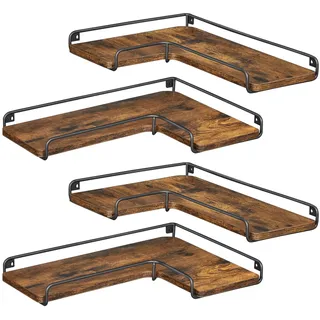 VASAGLE L-förmiges Eckregal, 4er Set, Wandregal, Industrie-Design, für Wohnzimmer, Schlafzimmer, Küche, vintagebraun-schwarz LLS832B01