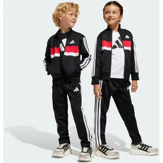 adidas Unisex Kids Seasonal Essentials Tiberio 3 STRIPES Tricot TRACKSUIT, black/white/pure ruby, 4-5 Years