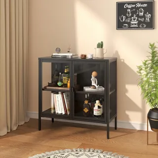 Vitrinen-Sideboard 'Borshavisa' Stahl 2-türig Klarglas 80 x 80 x 35 cm Schwarz - Schwarz