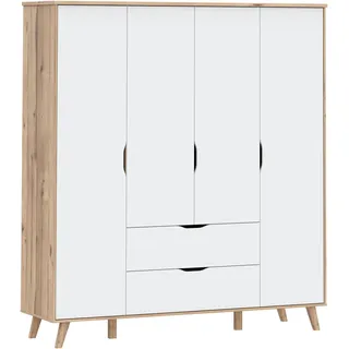 Forte Drehtürenschrank Vankka 184,1 x 201,5 x 52,7 cm Planked Eiche/Weiß