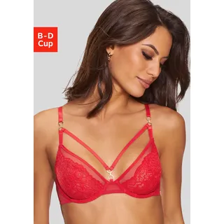 Bügel-BH JETTE, Damen, Gr. 80, Cup D, rot, Spitze, Obermaterial: 90% Polyamid, 10% Elasthan, BHs Bügel-BH, mit aufregenden Ring- und Bänderdetails, sexy Dessous, Reizwäsche