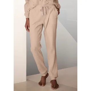 Homewearhose LASCANA, Damen, Gr. 36/38, N-Gr, beige (sand, meliert), Rippware, Obermaterial: 56% Polyester, 41% Viskose, 3% Elasthan, meliert, unifarben, Basic lang, Hosen Homewearhose, Lounge-/ Strickhose mit praktischen Taschen, Loungewear