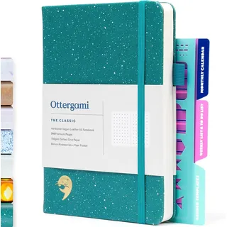 Ottergami Bullet Journal Notizbuch gepunktet - Hochwertiges, dickes Papier mit 150 g/m2 - The Classic Notizbuch A5 dotted Bulletjournal mit vorgedruckten Punkten und zusätzlichen Schablonen