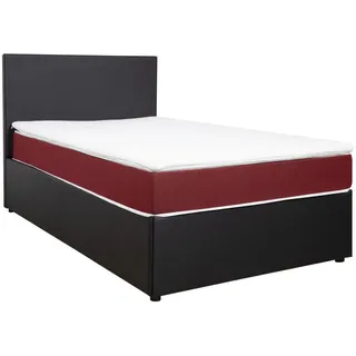 Carryhome Boxbett , Rot, Schwarz , Textil , H2 , Höhe ca. 19 cm , 120x200 cm , gepolstertes Kopfteil, Topper durchgehend , Schlafzimmer, Betten, Boxspringbetten
